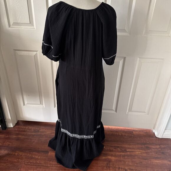 Old Navy Womens Boho Black Maxi Peasant Dress Sz L Dark Cottagecore Prairie - Picture 10 of 16